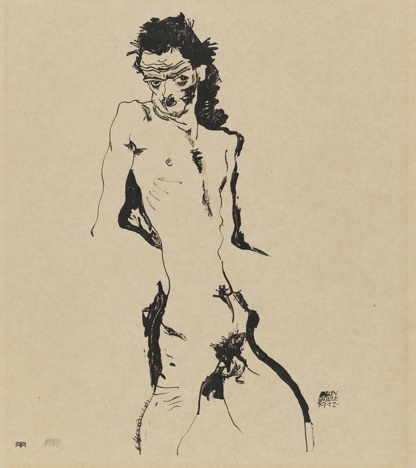 Male nude (Self-portrait) av Egon Schiele