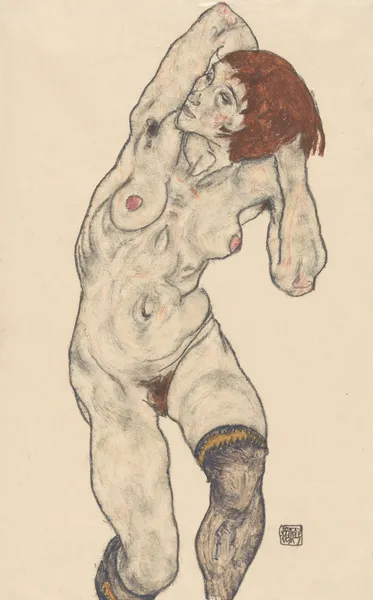 Nude in Black Stockings av Egon Schiele