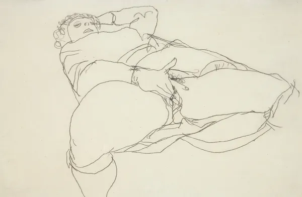 Onanierende Frau Mit Gespreizten Schenkeln (Masturbating Woman With Spread Thighs) av Egon Schiele