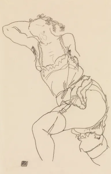 Reclining Model in Chemise and Stockings av Egon Schiele
