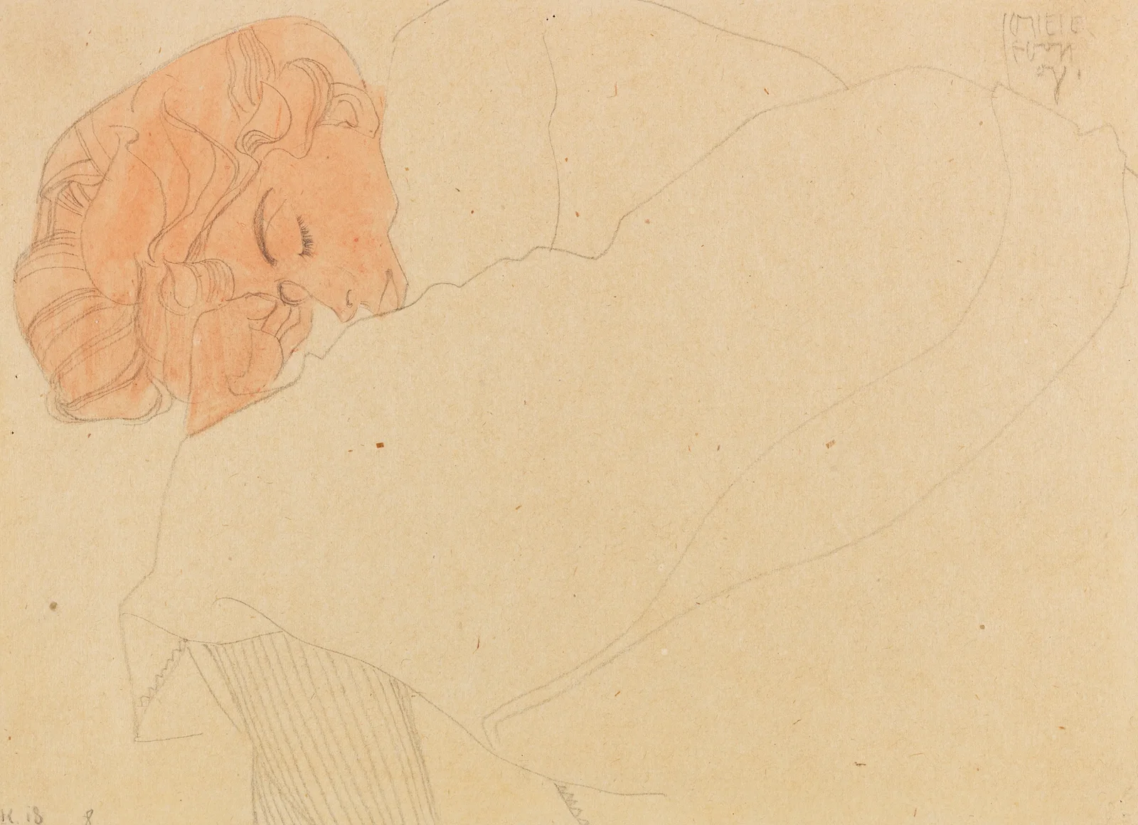 Schlafendes Mädchen (Melanie Schiele) av Egon Schiele