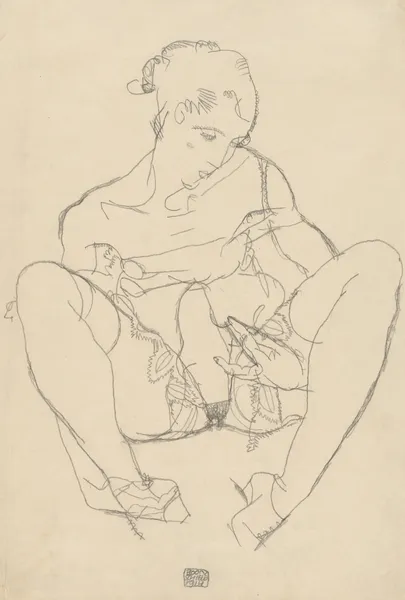 Seated Woman in Chemise av Egon Schiele