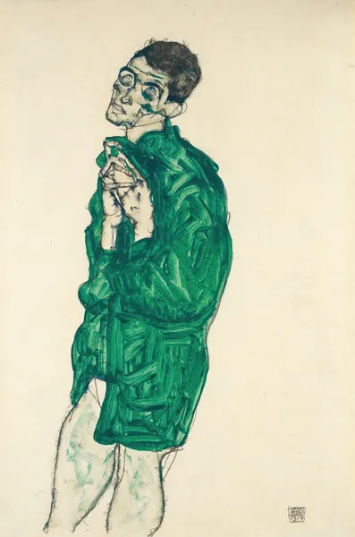 Self-Portrait In Green Shirt With Eyes Closed av Egon Schiele