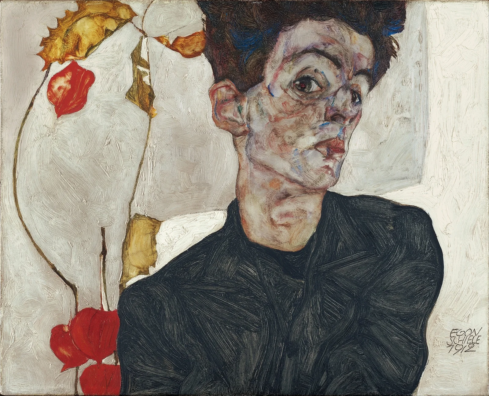 Self-Portrait With Physalis av Egon Schiele