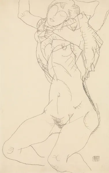Seminude with Arms Raised av Egon Schiele