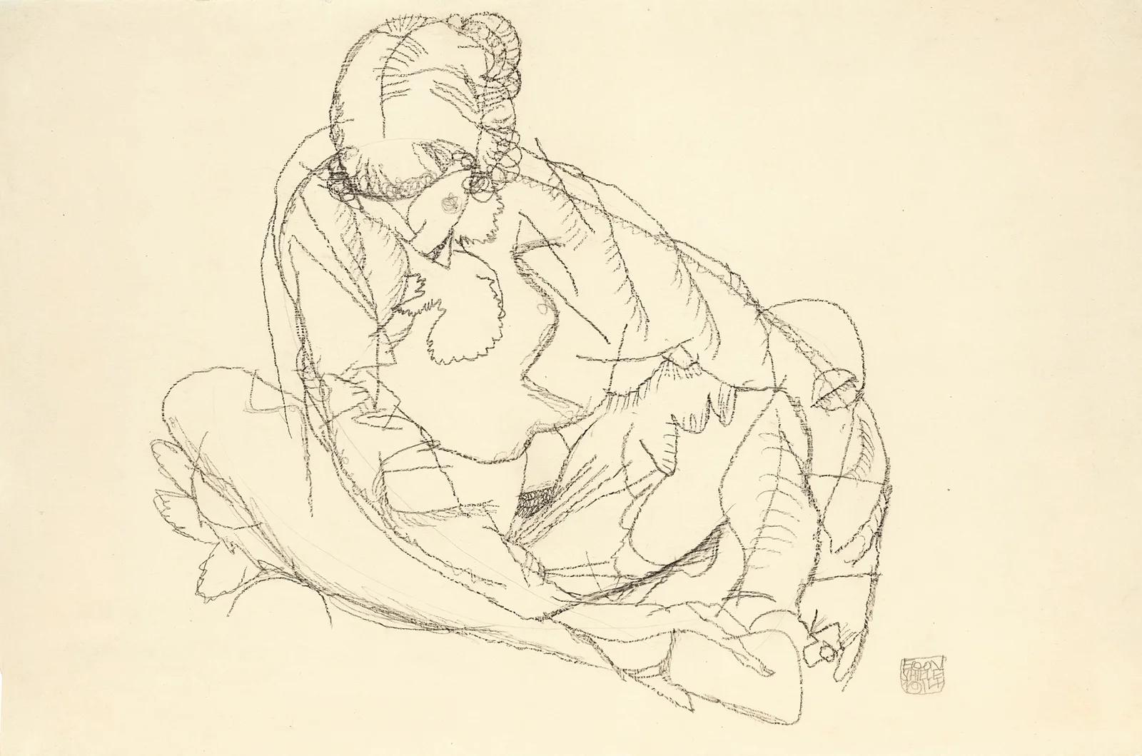 Sitzende mit gesenktem Kopf (Seated woman with bent head) av Egon Schiele