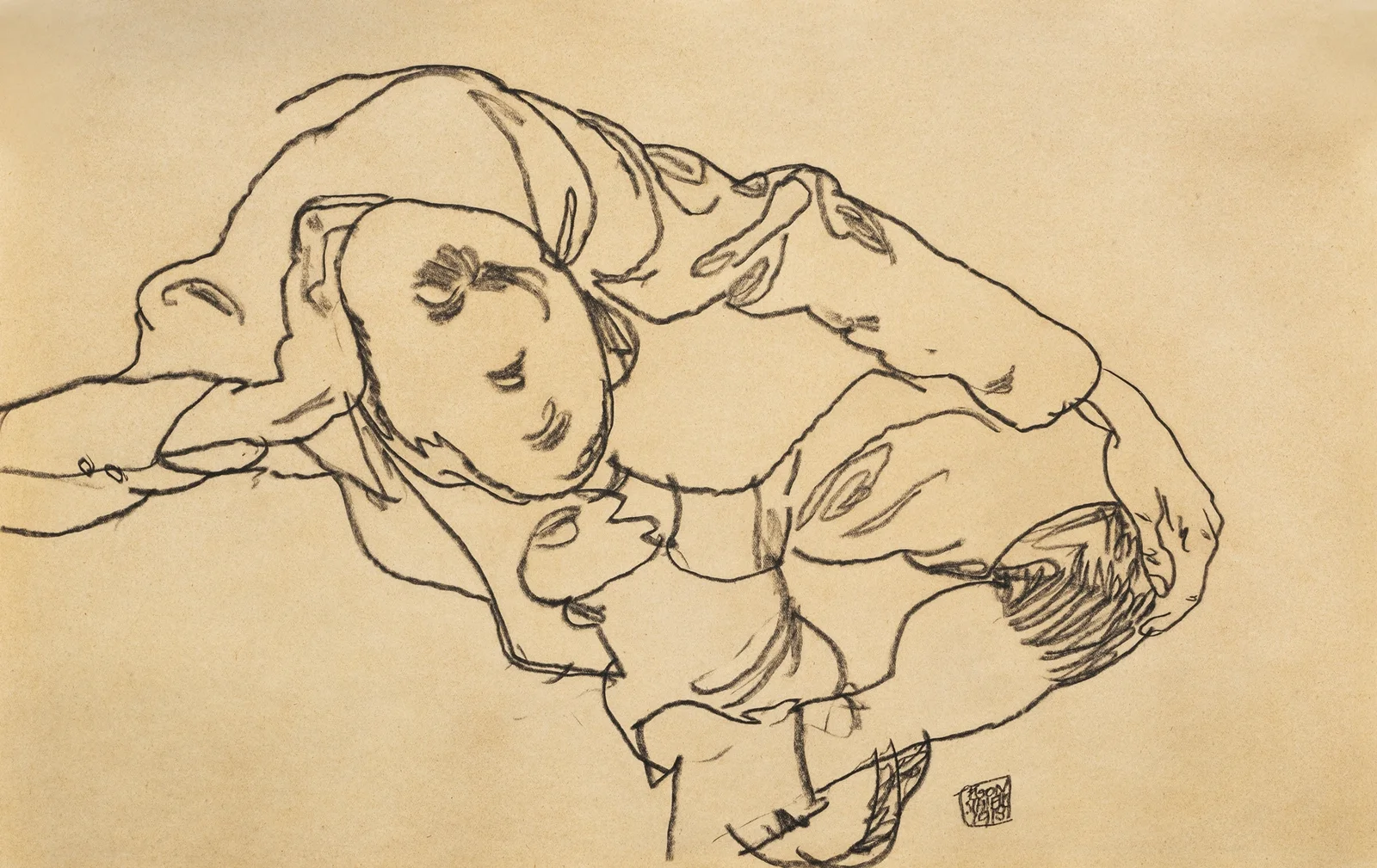 Sitzender Knabe, Draufsicht av Egon Schiele