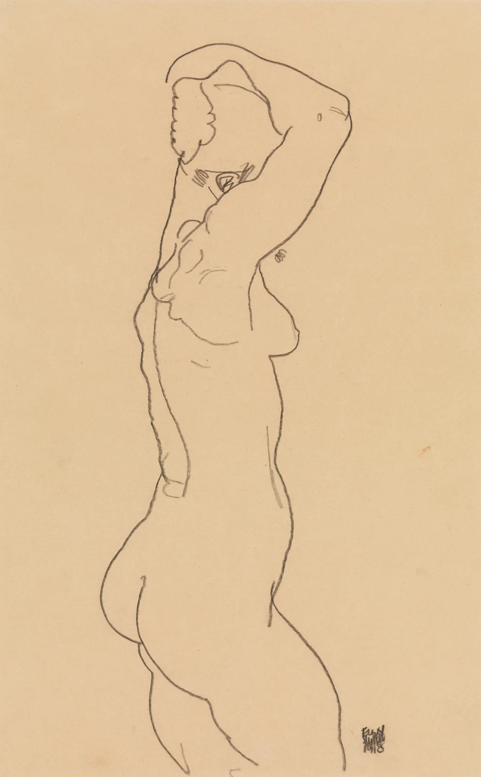 Standing Nude, Facing Right av Egon Schiele
