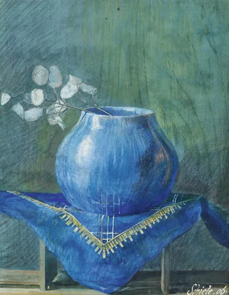 Still Life of a Moneyplant Branch in Blue Vase av Egon Schiele