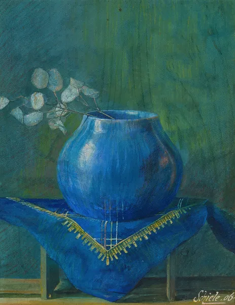 Stillleben eines Silberblattes in Blauer Vase (Still Life of a Moneyplant Branch in Blue Vase) av Egon Schiele