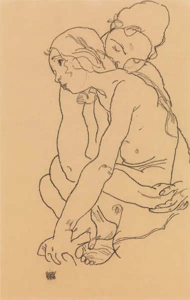 Woman and Girl Embracing av Egon Schiele