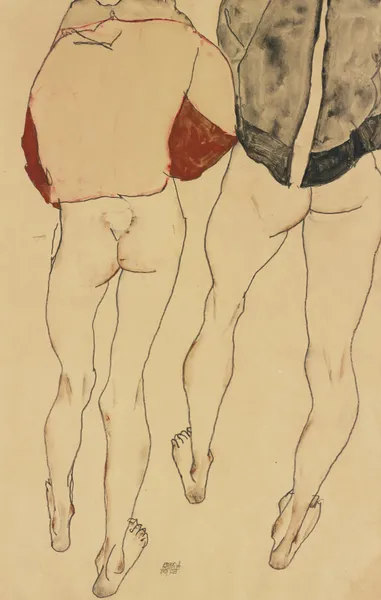 Zwei Stehende Weibliche Halbakte (Two Standing Semi-Nude Females) av Egon Schiele