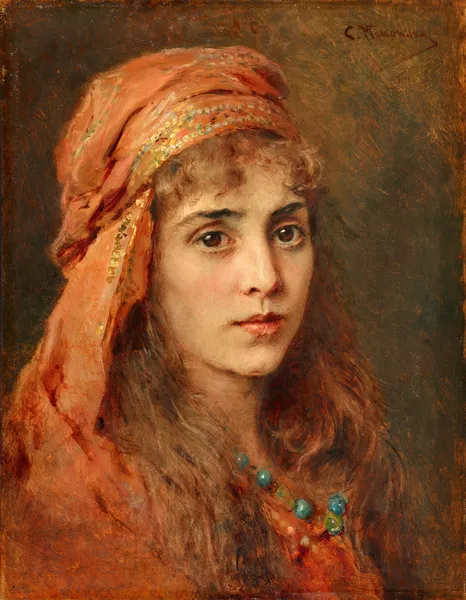 Portrait of a young woman av Konstantin Egorovich Makovsky