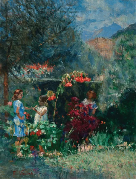 Três meninas no jardim av Eliseu Visconti