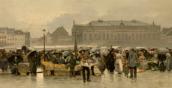 The Market in front of the Theatre in Antwerp av Emile Claus