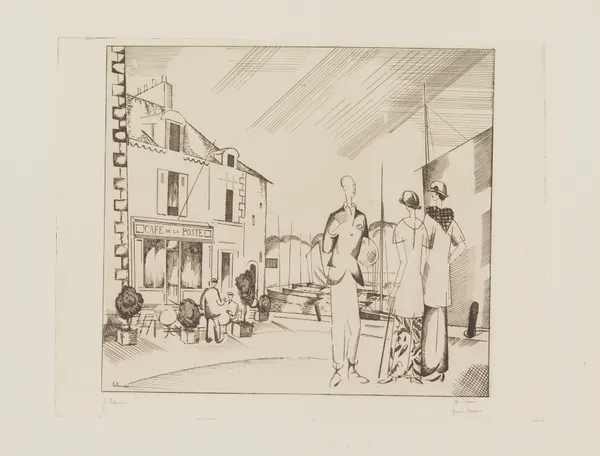 Le café sur le port av Jean-Émile Laboureur