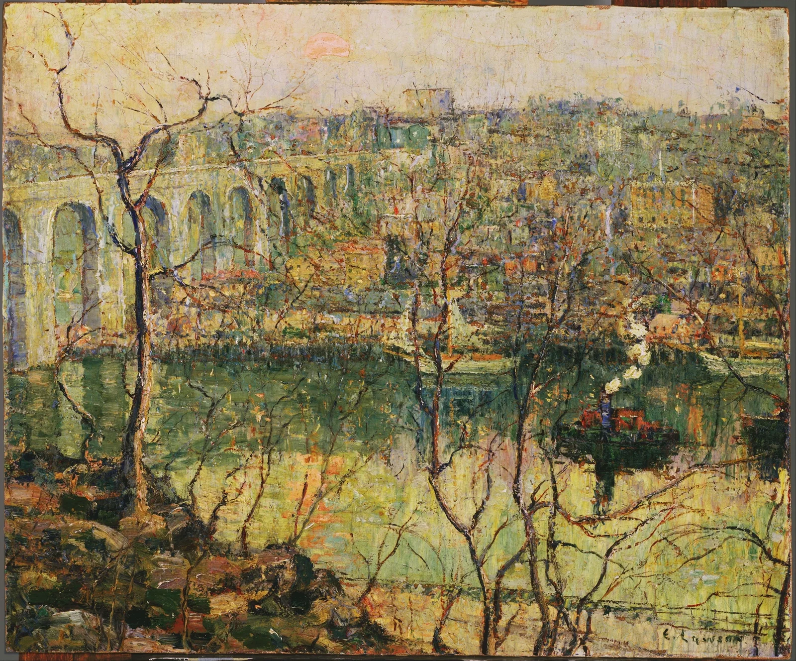 High Bridge, Early Moon av Ernest Lawson