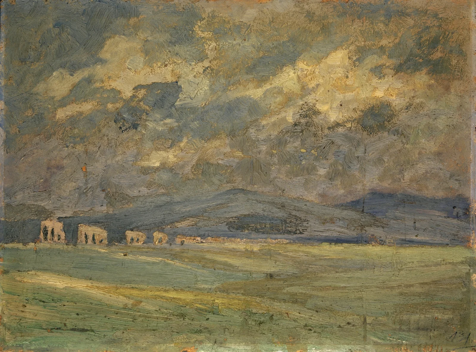 Campagna with Distant Aqueduct av Ernst Schiess