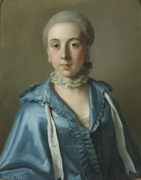 Un Portrait D’une Dame Avec Une Robe Bleue Et Col De Dentelle av Jean-Etienne Liotard