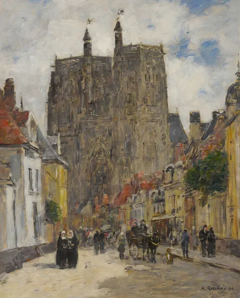 Abbeville, Rue Et Église Saint-Vulfran av Eugène Boudin