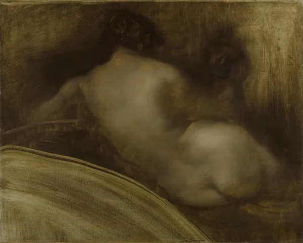 Femme nue de dos, figure d’écoinçon av Eugène Carriere