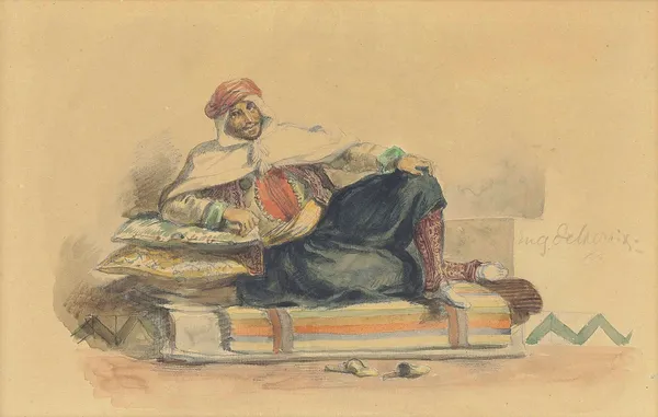 A Berber seated on a low couch av Eugène Delacroix