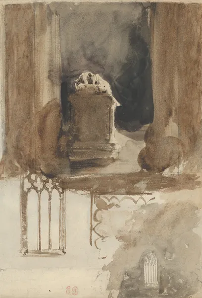 A Tomb and Studies of Windows in the Church of Valmont Abbey av Eugène Delacroix