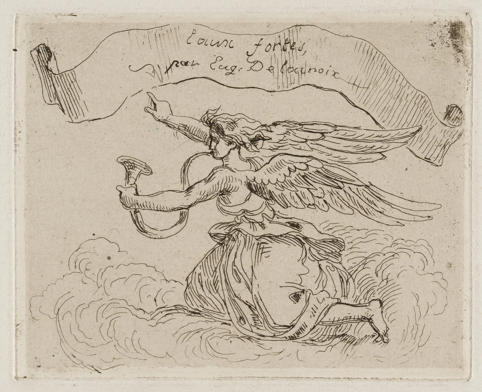 Angel Kneeling on Clouds av Eugène Delacroix
