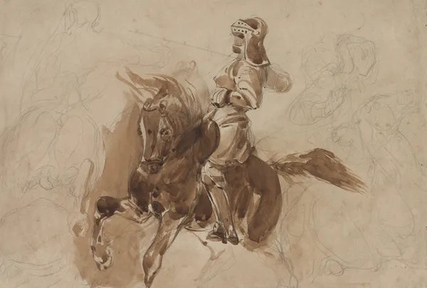 Armored Figure on Horseback (recto) av Eugène Delacroix
