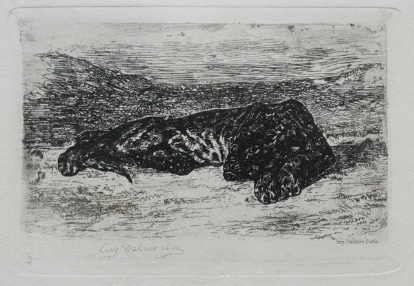 Crouching Tiger in the Desert av Eugène Delacroix