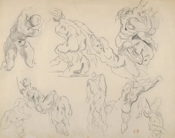 Figure Studies after Rubens’s ‘Fall of the Rebel Angels’ av Eugène Delacroix