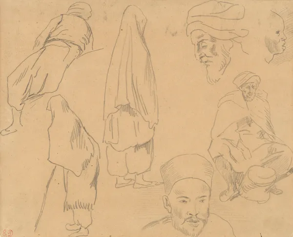 Four figure studies of Bedouins and three of head studies av Eugène Delacroix