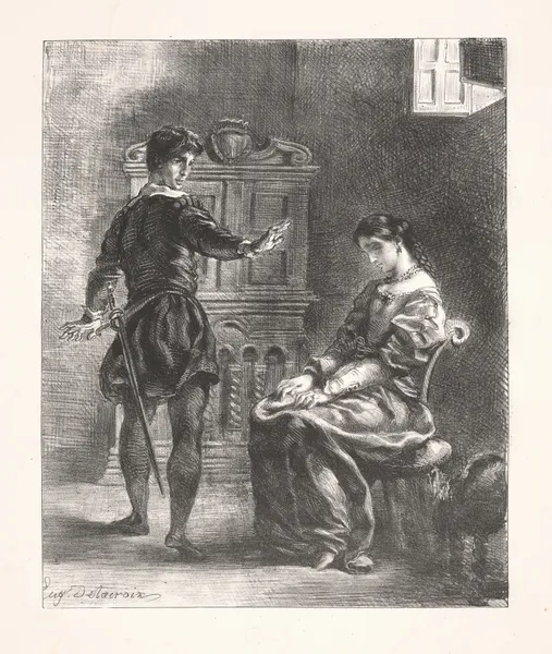Hamlet and Ophelia (Act III, scene i) av Eugène Delacroix