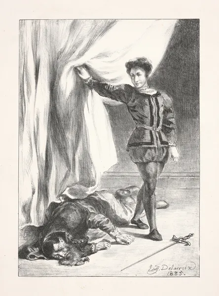 Hamlet and the body of Polonius (Act III scene iv) av Eugène Delacroix