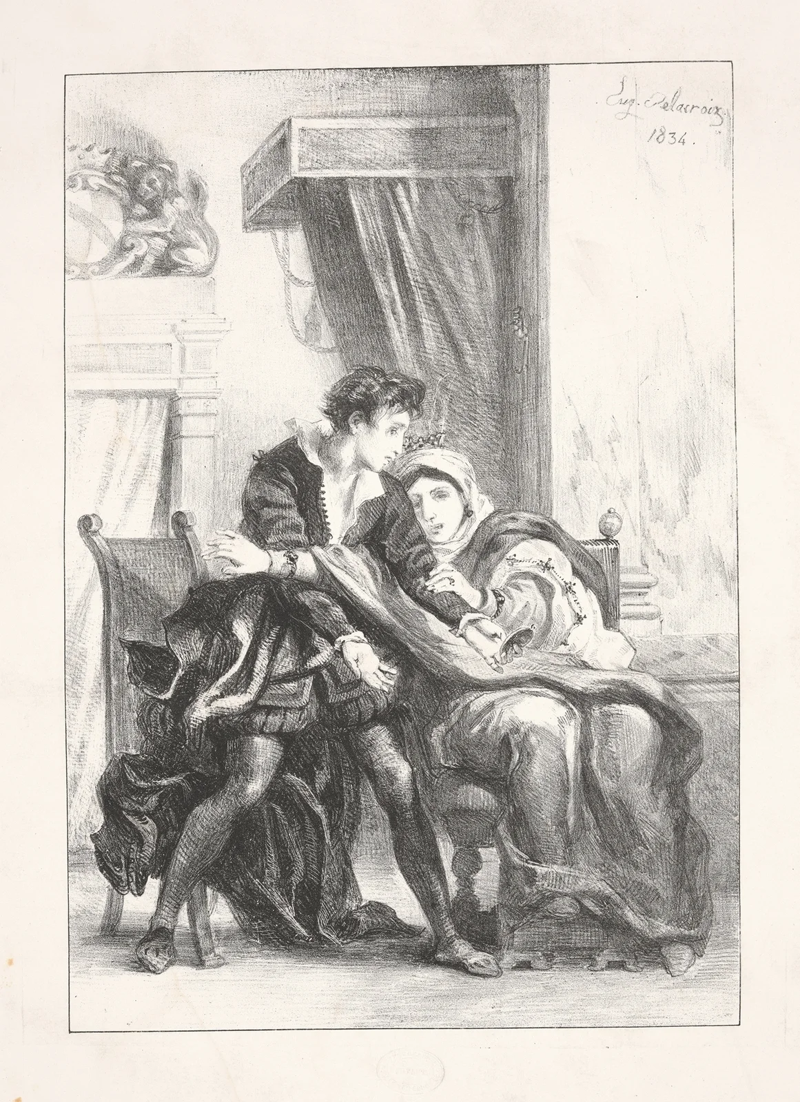 Hamlet and the Queen (Act III scene iv av Eugène Delacroix