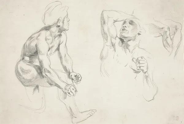 Male Nude Posing for Figures in the ‘Frise de la Guerre’ av Eugène Delacroix