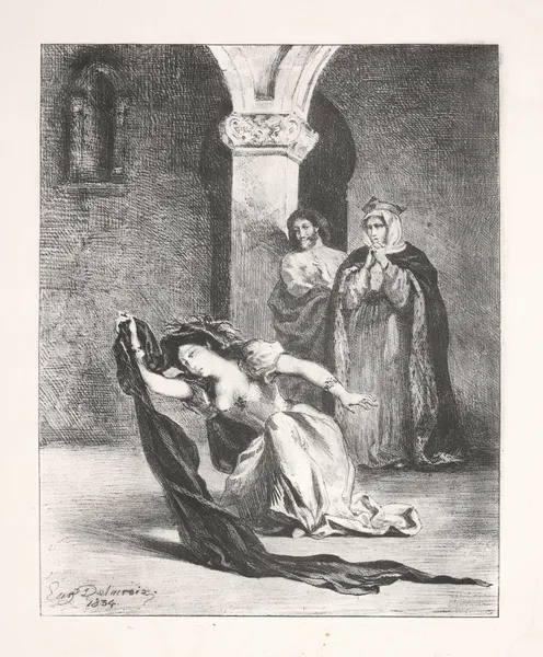 Ophelia’s madness (Act IV, scene v) av Eugène Delacroix