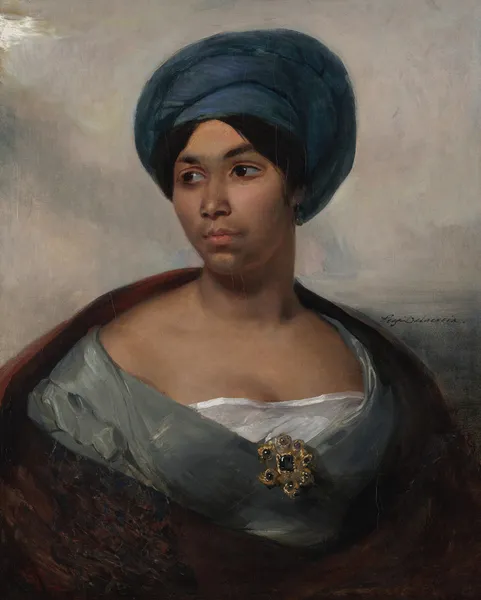 Portrait of a Woman in a Blue Turban av Eugène Delacroix