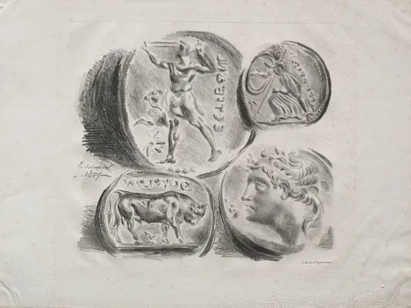 Sheet of Four Antique Medals av Eugène Delacroix