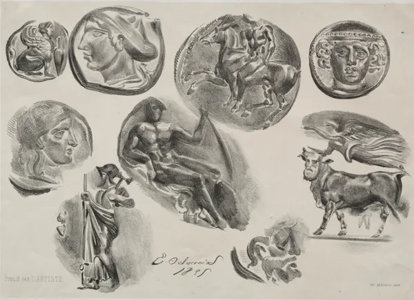 Sheet with Nine Antique Medals av Eugène Delacroix