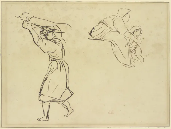 Studienblatt; Araber, ein Tuch schwingend; Mutter und Kind av Eugène Delacroix