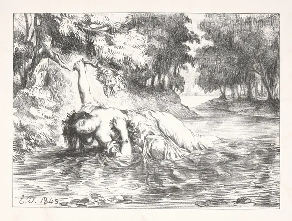 The death of Ophelia (Act IV, scene vii) av Eugène Delacroix