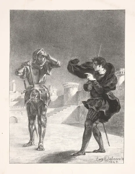 The ghost on the terrace (Act I, scene V av Eugène Delacroix