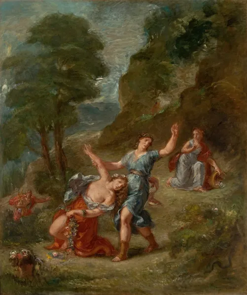 The Spring – Eurydice bitten by a serpent while picking flowers (Eurydice’s death) av Eugène Delacroix