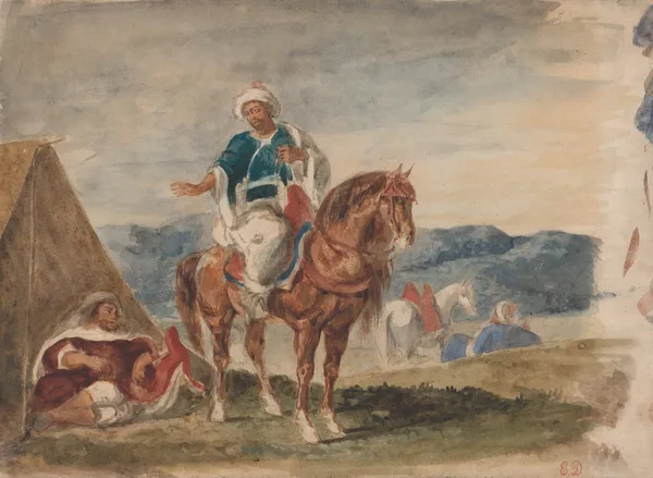 Three Arab Horsemen at an Encampment av Eugène Delacroix