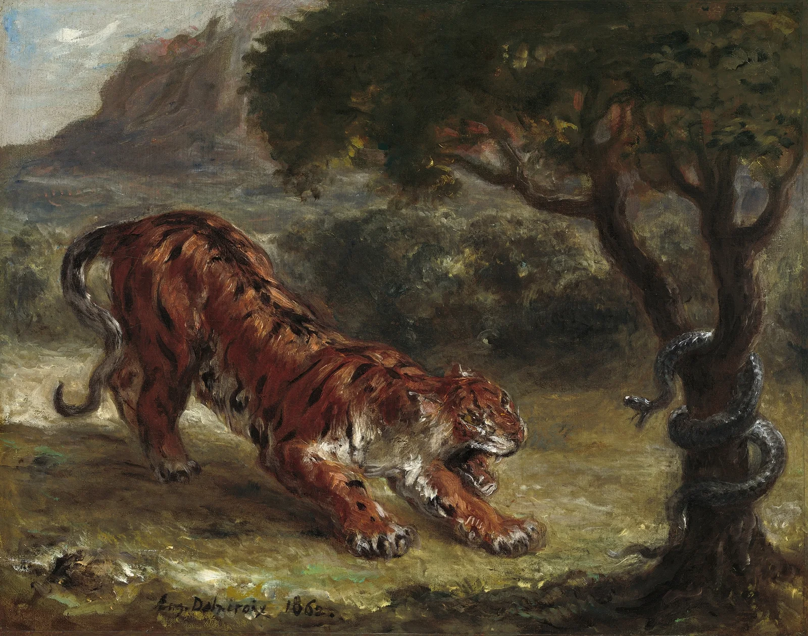 Tiger and Snake av Eugène Delacroix