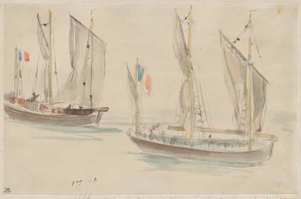 Two Boats at the Harbor of Dieppe av Eugène Delacroix
