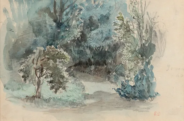 Vue présumée du jardin de Champrosay av Eugène Delacroix