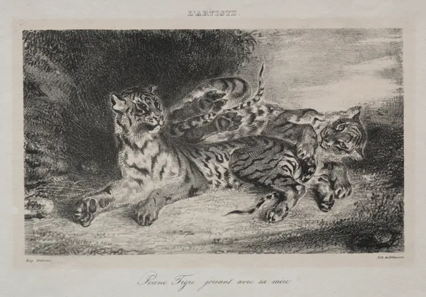 Young Tiger Playing with its Mother av Eugène Delacroix