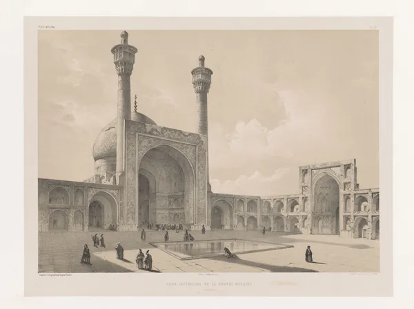 Cour intérieure de la grande mosquée (Ispahan) av Eugène Flandin